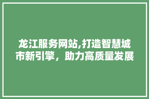 龙江服务网站,打造智慧城市新引擎，助力高质量发展 龙江服务网站,打造智慧城市新引擎，助力高质量发展 编程语言