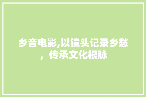 乡音电影,以镜头记录乡愁，传承文化根脉