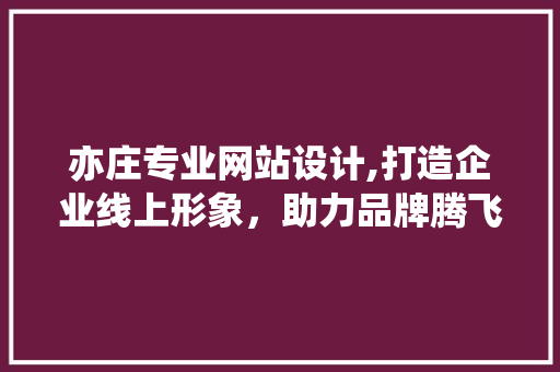 亦庄专业网站设计,打造企业线上形象，助力品牌腾飞 亦庄专业网站设计,打造企业线上形象，助力品牌腾飞 编程语言
