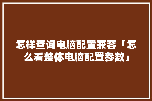 怎样查询电脑配置兼容「怎么看整体电脑配置参数」 怎样查询电脑配置兼容「怎么看整体电脑配置参数」 编程语言
