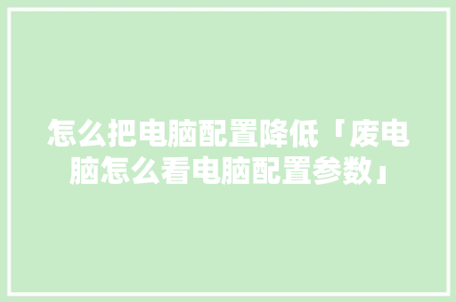 怎么把电脑配置降低「废电脑怎么看电脑配置参数」 编程语言 怎么把电脑配置降低「废电脑怎么看电脑配置参数」 怎么把电脑配置降低「废电脑怎么看电脑配置参数」 编程语言
