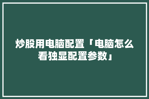 炒股用电脑配置「电脑怎么看独显配置参数」
