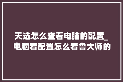 天选怎么查看电脑的配置_电脑看配置怎么看鲁大师的 电脑配置
