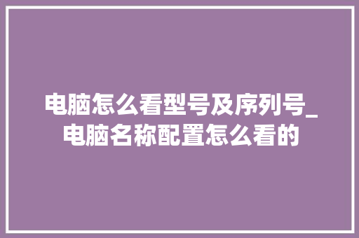电脑怎么看型号及序列号_电脑名称配置怎么看的