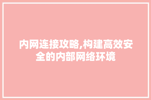 内网连接攻略,构建高效安全的内部网络环境