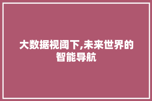 大数据视阈下,未来世界的智能导航 电脑故障维修