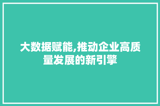 大数据赋能,推动企业高质量发展的新引擎 电脑故障维修 大数据赋能,推动企业高质量发展的新引擎 电脑故障维修