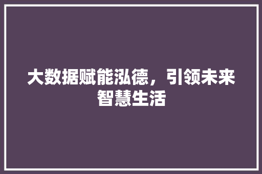 大数据赋能泓德，引领未来智慧生活 电脑基础