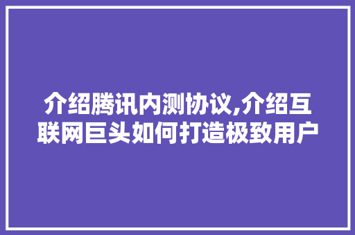 介绍腾讯内测协议,介绍互联网巨头如何打造极致用户体验 电脑配置 介绍腾讯内测协议,介绍互联网巨头如何打造极致用户体验 电脑配置