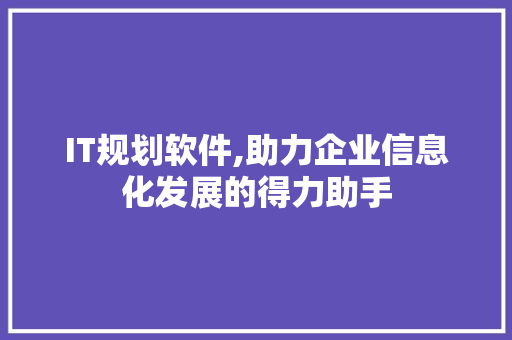 IT规划软件,助力企业信息化发展的得力助手 电脑基础