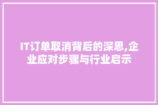 IT订单取消背后的深思,企业应对步骤与行业启示 电脑配置