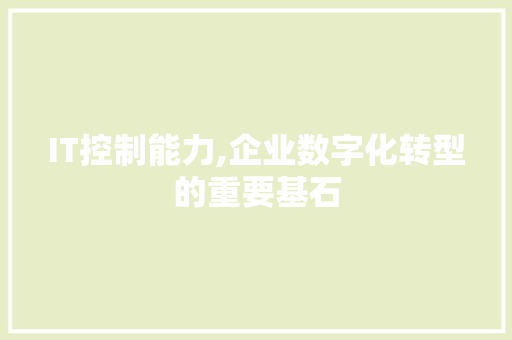 IT控制能力,企业数字化转型的重要基石 IT控制能力,企业数字化转型的重要基石