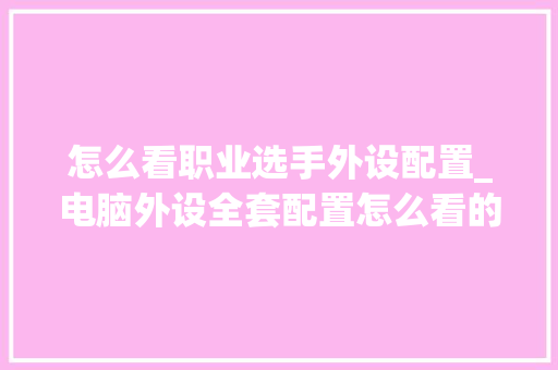 怎么看职业选手外设配置_电脑外设全套配置怎么看的