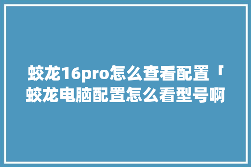 蛟龙16pro怎么查看配置「蛟龙电脑配置怎么看型号啊」