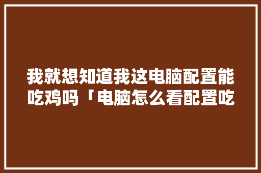 我就想知道我这电脑配置能吃鸡吗「电脑怎么看配置吃鸡多少帧」