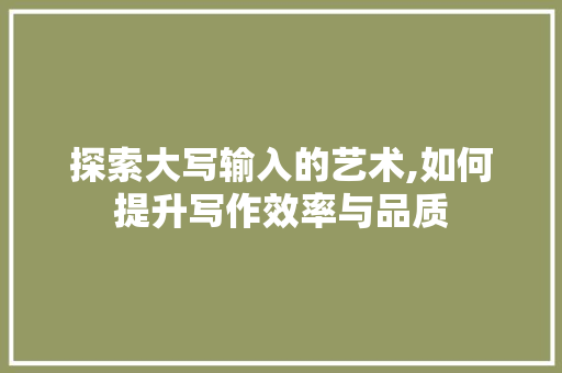 探索大写输入的艺术,如何提升写作效率与品质 网络技术
