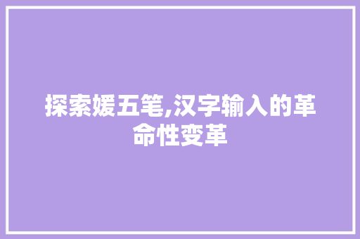 探索媛五笔,汉字输入的革命性变革 编程语言 探索媛五笔,汉字输入的革命性变革 编程语言