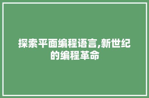探索平面编程语言,新世纪的编程革命 电脑故障维修