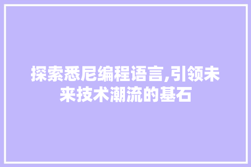 探索悉尼编程语言,引领未来技术潮流的基石 电脑故障维修