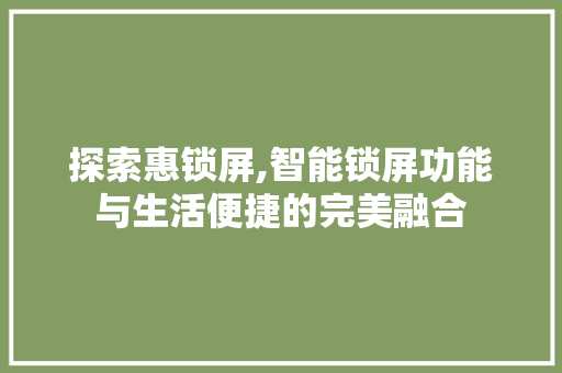 探索惠锁屏,智能锁屏功能与生活便捷的完美融合 网络技术