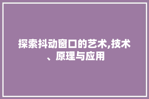 探索抖动窗口的艺术,技术、原理与应用 操作系统