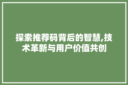 探索推荐码背后的智慧,技术革新与用户价值共创 电脑配置
