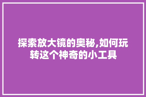 探索放大镜的奥秘,如何玩转这个神奇的小工具 电脑故障维修