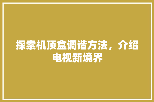 探索机顶盒调谐方法，介绍电视新境界 电脑配置