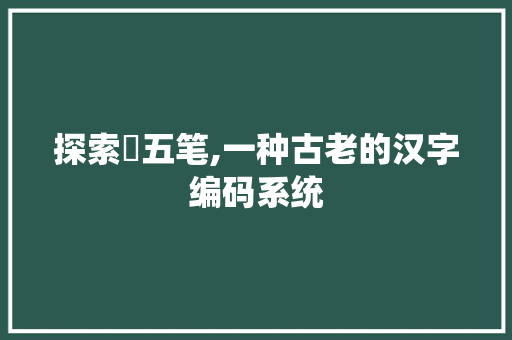 探索溇五笔,一种古老的汉字编码系统 编程语言