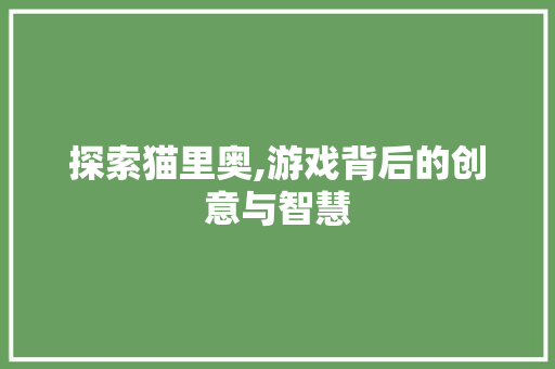探索猫里奥,游戏背后的创意与智慧 电脑故障维修