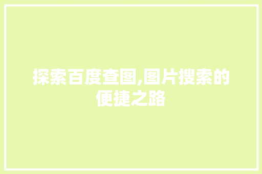 探索百度查图,图片搜索的便捷之路 电脑故障维修
