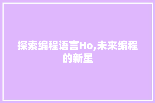探索编程语言Ho,未来编程的新星 编程语言