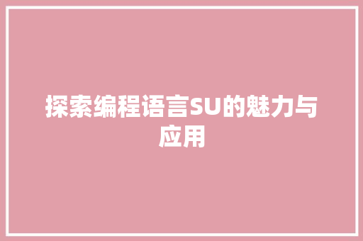 探索编程语言SU的魅力与应用 电脑故障维修