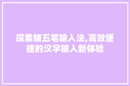 探索辅五笔输入法,高效便捷的汉字输入新体验 编程语言