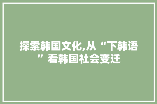 探索韩国文化,从“下韩语”看韩国社会变迁
