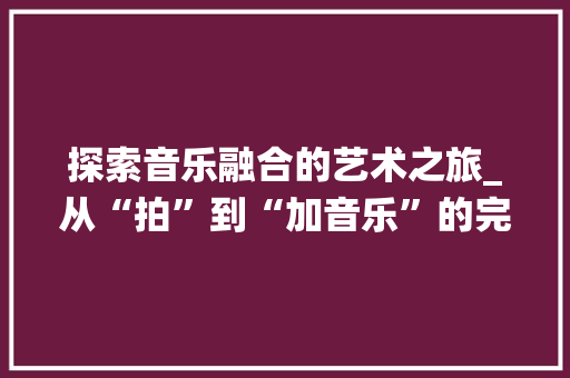 探索音乐融合的艺术之旅_从“拍”到“加音乐”的完美演绎