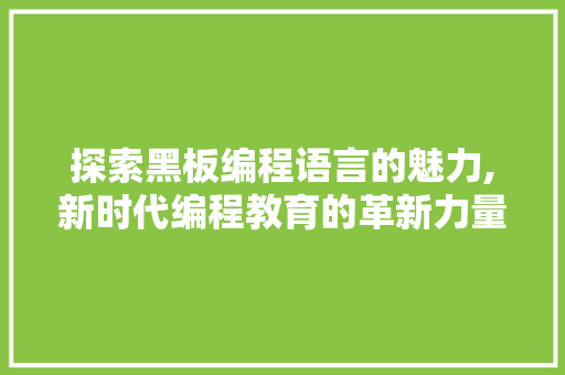 探索黑板编程语言的魅力,新时代编程教育的革新力量