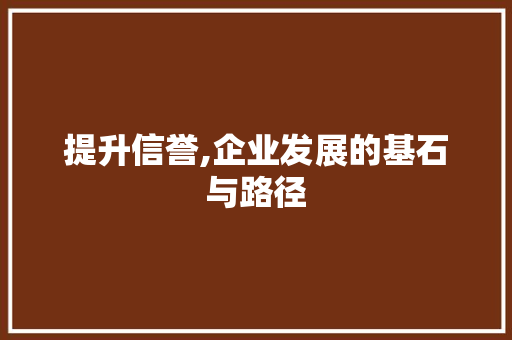 提升信誉,企业发展的基石与路径