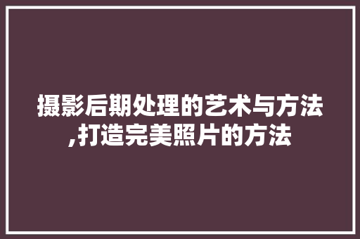 摄影后期处理的艺术与方法,打造完美照片的方法 摄影后期处理的艺术与方法,打造完美照片的方法