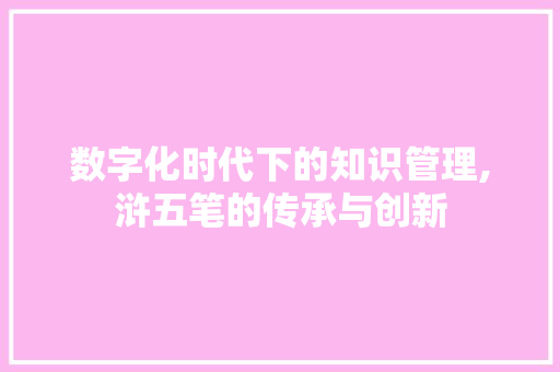 数字化时代下的知识管理,浒五笔的传承与创新