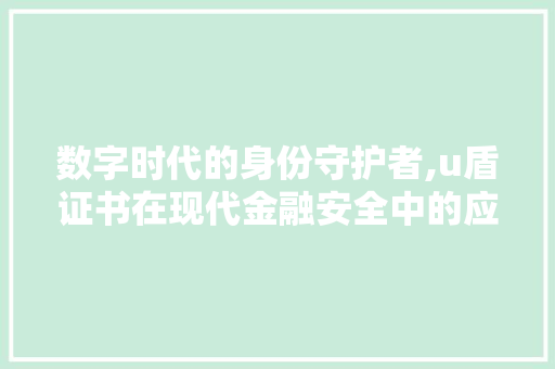 数字时代的身份守护者,u盾证书在现代金融安全中的应用与意义