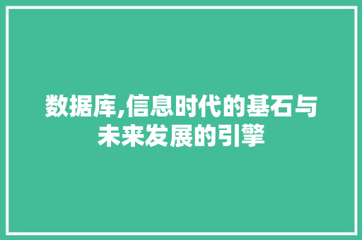数据库,信息时代的基石与未来发展的引擎