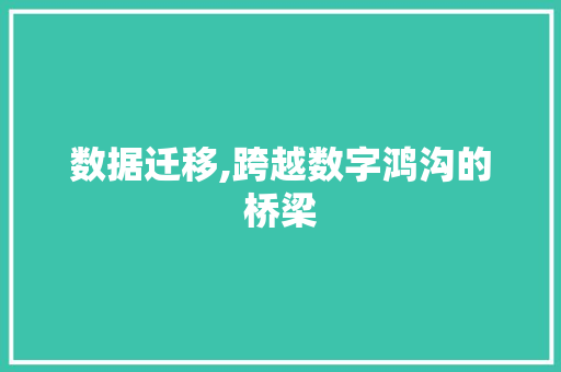 数据迁移,跨越数字鸿沟的桥梁