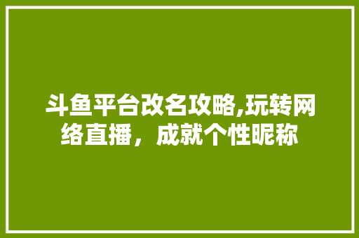 斗鱼平台改名攻略,玩转网络直播，成就个性昵称