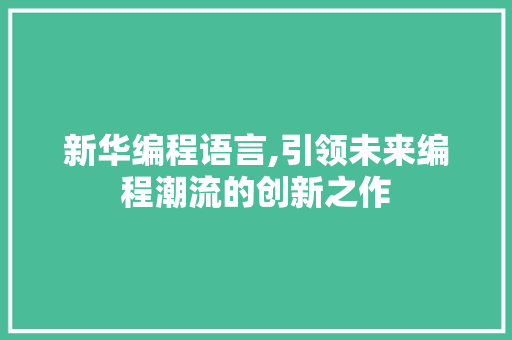 新华编程语言,引领未来编程潮流的创新之作