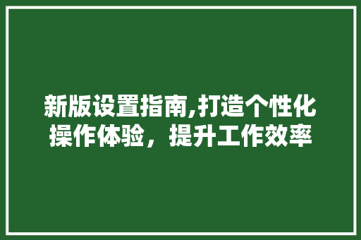 新版设置指南,打造个性化操作体验，提升工作效率