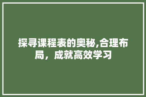 探寻课程表的奥秘,合理布局,成就高效学习 探寻课程表的奥秘,合理布局,成就高效学习