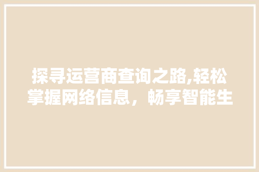 探寻运营商查询之路,轻松掌握网络信息，畅享智能生活