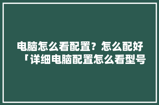 电脑怎么看配置？怎么配好「详细电脑配置怎么看型号」 电脑怎么看配置？怎么配好「详细电脑配置怎么看型号」 操作系统
