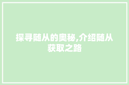 探寻随从的奥秘,介绍随从获取之路